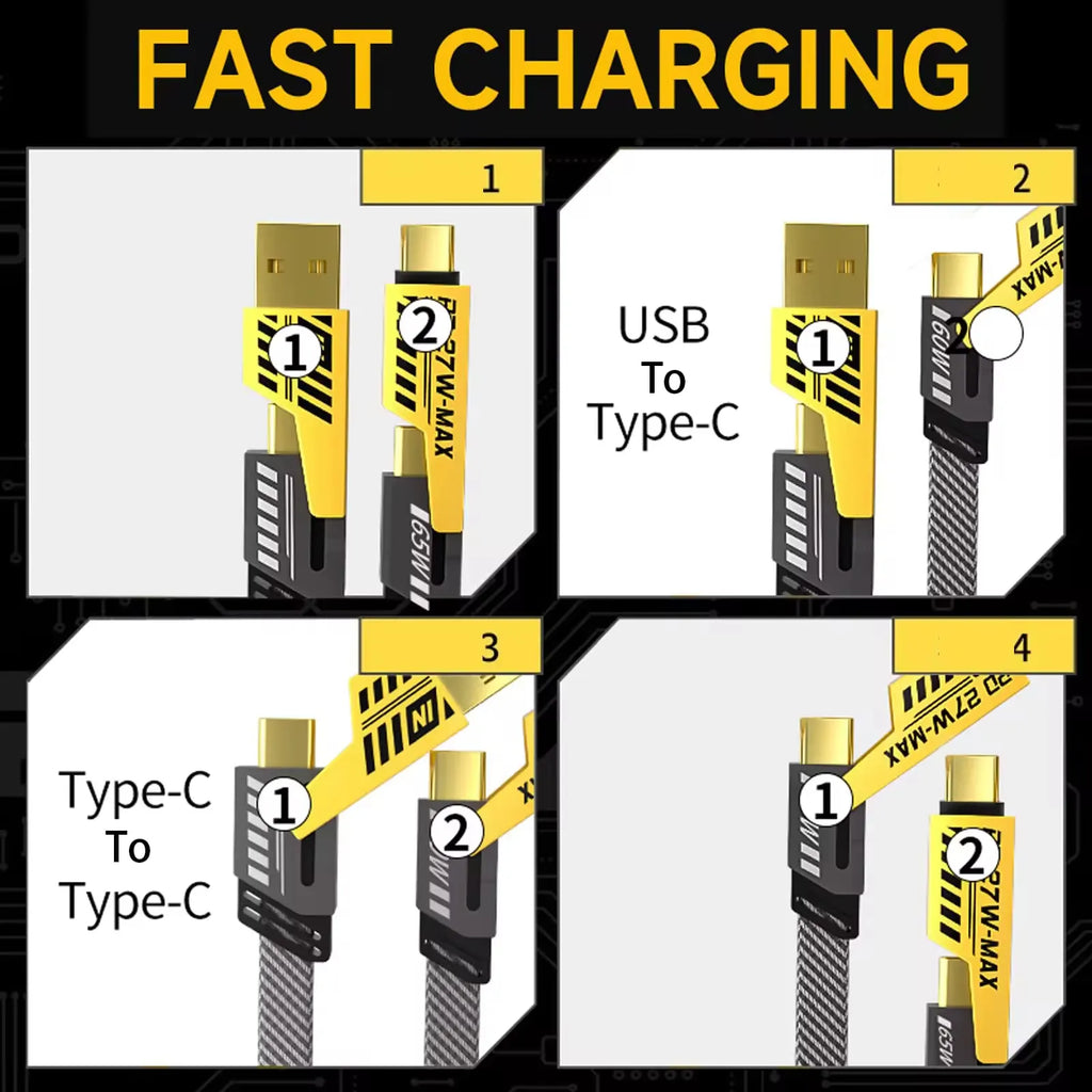 3-in-1 Cable 13 A 1.2 m Metal Braided 65 Watt 100 Mbps Braided Fast Charging