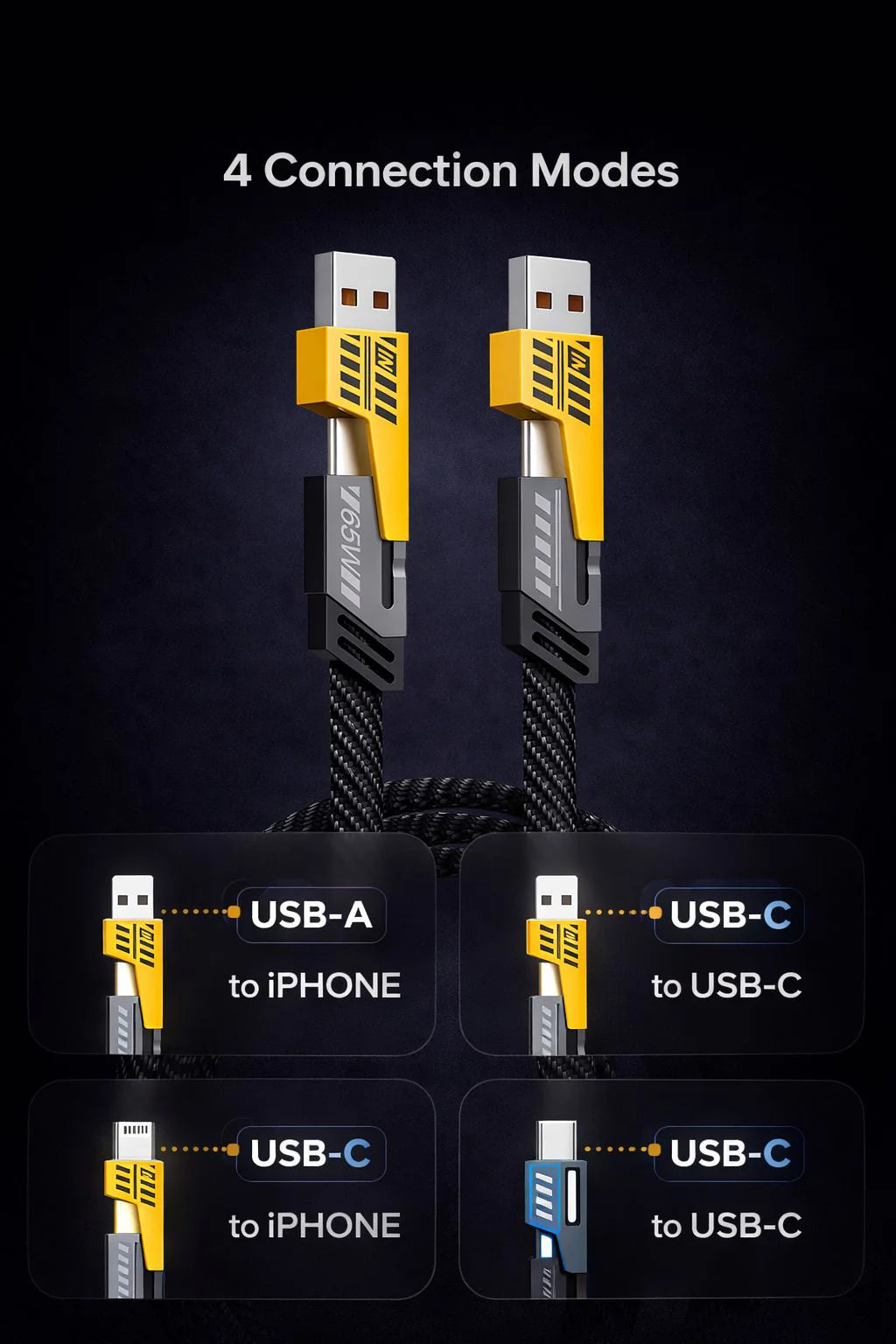 3-in-1 Cable 13 A 1.2 m Metal Braided 65 Watt 100 Mbps Braided Fast Charging